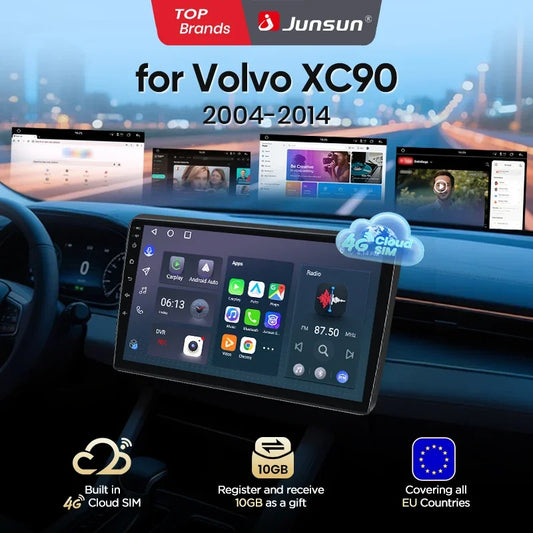 Junsun 8 Core Car Stereo for Volvo XC90 2004 2005 2006 2007 2008-2014 Wireless Carplay Android Auto GPS Navigation FM RDS eSIM