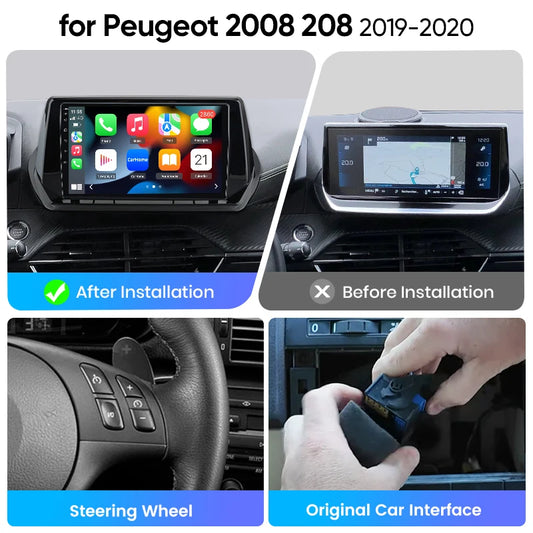 Junsun 8 Core Car Stereo for Peugeot 2008 208 2019-2020 Wireless Carplay Android Auto GPS Navigation FM RDS eSIM Bluetooth