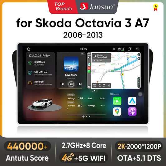 Junsun V3 Plus 2K Android 13 Wireless CarPlay Android Auto Car Intelligent Systems for SKODA Octavia 3 A7 2013-2018 Autoradio