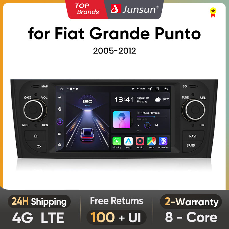 Junsun AI głos 4G LTE bezprzewodowe CarPlay Android Auto Radio dla Fiata Grande Punto 2005-2012 Inteligentne systemy samochodowe Odtwarzacz multimedialny Stereo RDS BT 2 din autoradio GPS Navi ekran
