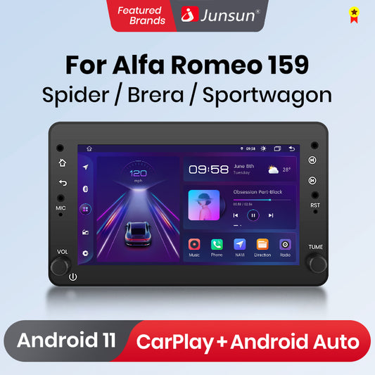 Junsun AI voice 4G LTE bezprzewodowe CarPlay Android Auto Radio do Alfa Romeo 159 Brera Spider Sportwagon Inteligentny system multimedialny Odbiornik stereo RDS BT 2 din GPS Navi ekran