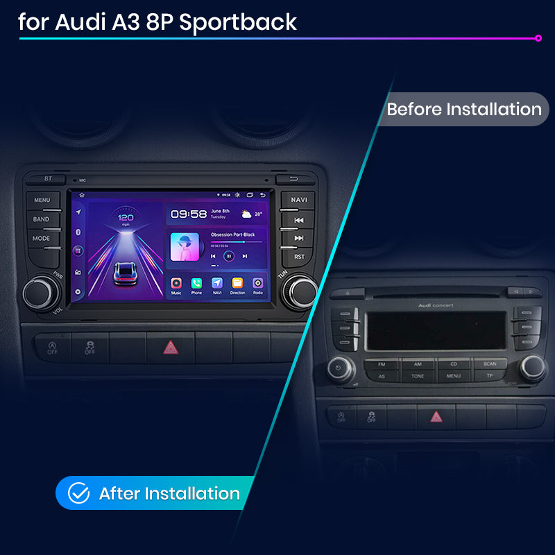 Junsun AI voice 4G LTE bezprzewodowy CarPlay Android Auto Radio dla Audi A3 8P 2003 2004 2005 2006 2007 - 2011 S3 RS3 Sportback Inteligentny system multimedialny Odbiornik stereo RDS BT 2 din autoradio GPS Navi ekran