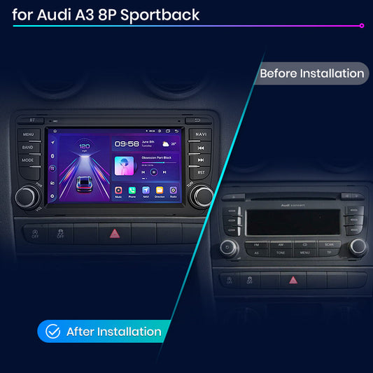 Junsun AI voice 4G LTE bezprzewodowy CarPlay Android Auto Radio dla Audi A3 8P 2003 2004 2005 2006 2007 - 2011 S3 RS3 Sportback Inteligentny system multimedialny Odbiornik stereo RDS BT 2 din autoradio GPS Navi ekran