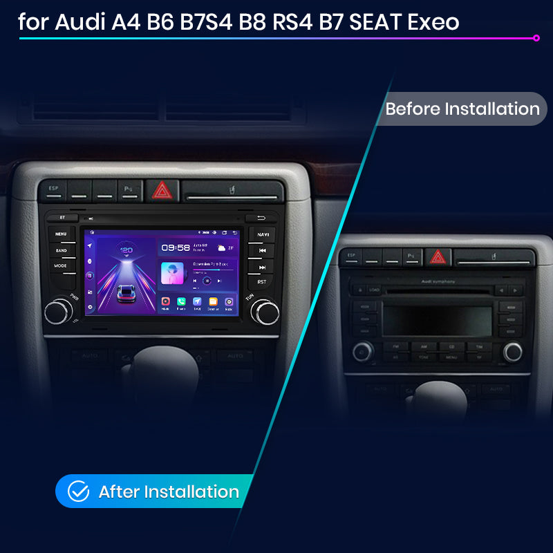 Junsun AI voice 4G LTE bezprzewodowe CarPlay Android Auto Radio do Audi A4 B9 B8 B7 B6 S4 RS4 SEAT Exeo Inteligentny system multimedialny Odbiornik stereo RDS BT 2 din autoradio GPS Navi ekran