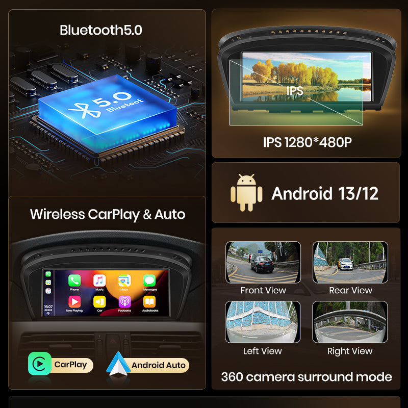 Junsun 8.8 Inch Wireless CarPlay Andorid Auto Car Radio For BMW 5 Series E60 E61 E62 2004-2010 4G WiFi BT Audio Head Unit
