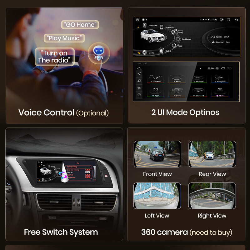 Junsun Wireless CarPlay Android Auto Car Radio For Audi A5 2009 2010 2011 2012-2016 8 core 4G WiFi BT GPS Touch Screen Autoradio