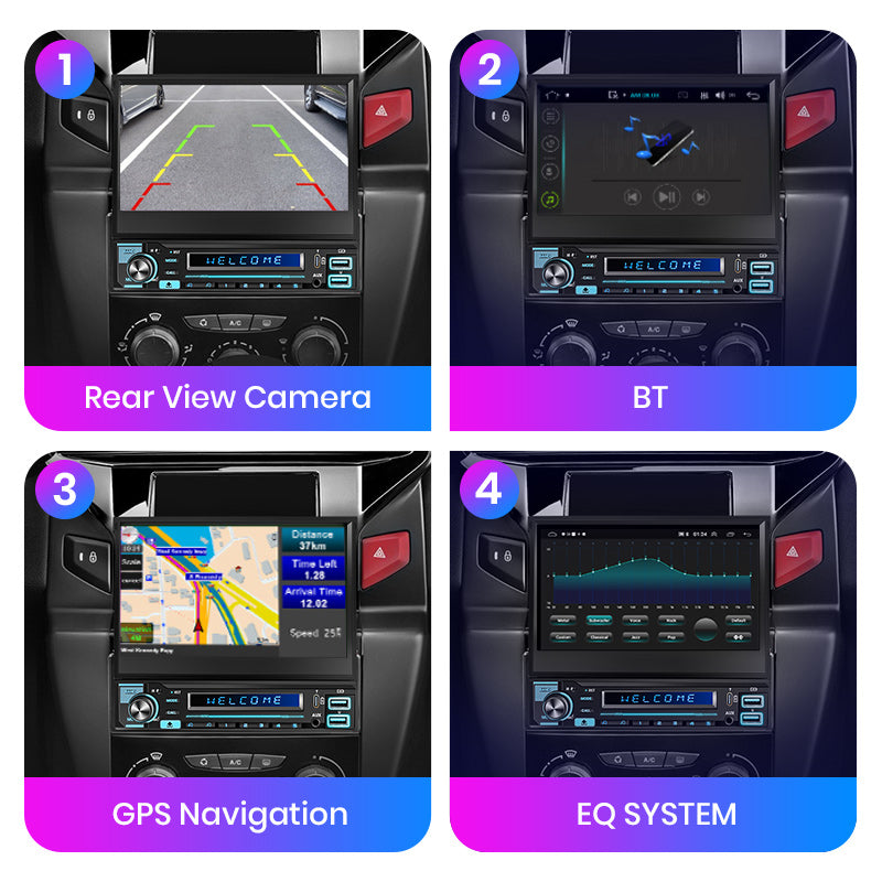 Junsun Bezprzewodowy Carplay Android Auto 7" Wysuwany Ekran Dotykowy Uniwersalne Radio 1 Din Składany Odtwarzacz Multimedialny GPS Autorad