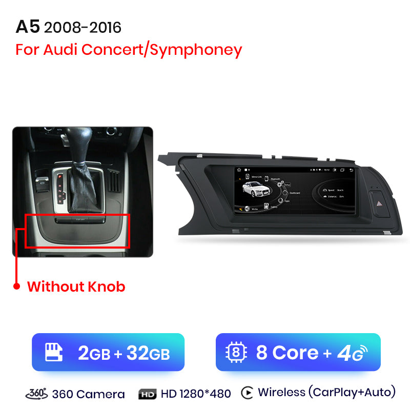 Junsun Wireless CarPlay Android Auto Car Radio For Audi A5 2009 2010 2011 2012-2016 8 core 4G WiFi BT GPS Touch Screen Autoradio
