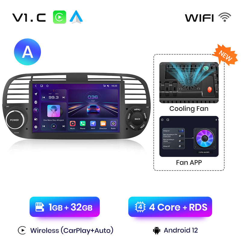 Junsun AI voice 4G LTE bezprzewodowy CarPlay Android Auto Radio do FIAT 500 Abarth 2007-2015 Inteligentny system multimedialny Odtwarzacz stereo RDS BT 2 din autoradio GPS Navi ekran