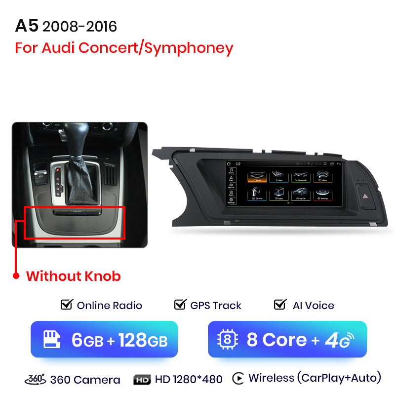 Junsun Wireless CarPlay Android Auto Car Radio For Audi A5 2009 2010 2011 2012-2016 8 core 4G WiFi BT GPS Touch Screen Autoradio