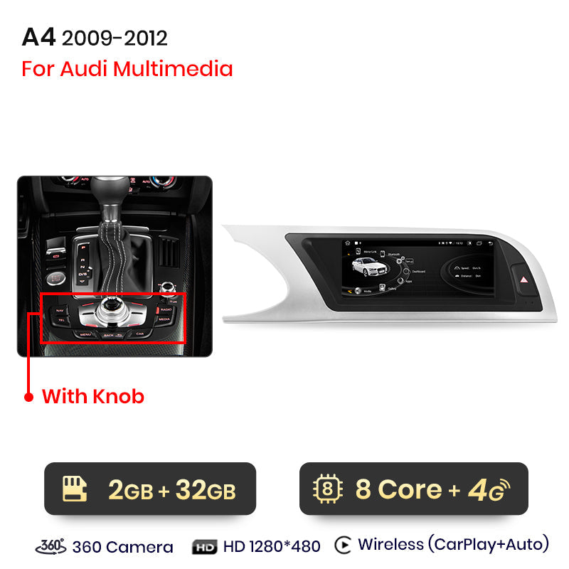 Junsun 8,8 cala Bezprzewodowe CarPlay i Android Auto Radio Multimedialne dla Audi A4 A4L B8 2009-2016 Nawigacja Autoradio