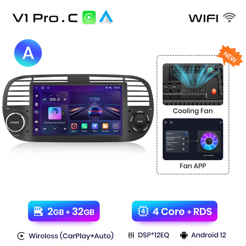 Junsun AI voice 4G LTE bezprzewodowy CarPlay Android Auto Radio do FIAT 500 Abarth 2007-2015 Inteligentny system multimedialny Odtwarzacz stereo RDS BT 2 din autoradio GPS Navi ekran