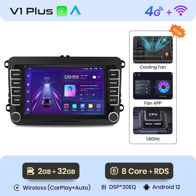 Junsun AI voice 4G LTE wireless CarPlay Android Auto Radio For Volkswagen Golf 5 6 Polo Passat B6 B7 Seat Skoda Jetta Car Intelligent Systems Multimedia player Stereo RDS BT 2 din autoradio GPS Navi screen