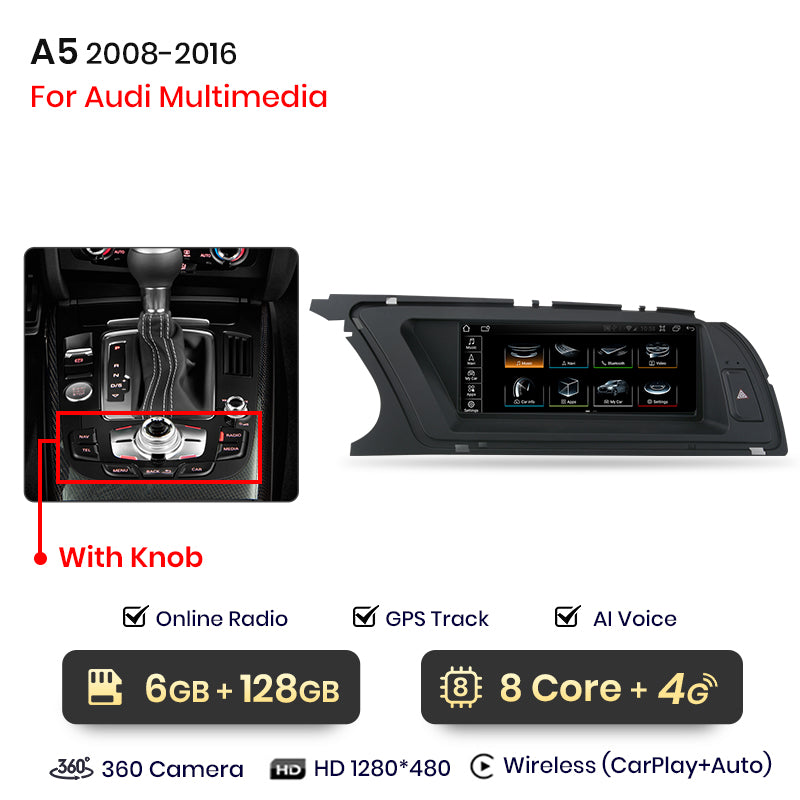 Junsun Wireless CarPlay Android Auto Car Radio For Audi A5 2009 2010 2011 2012-2016 8 core 4G WiFi BT GPS Touch Screen Autoradio