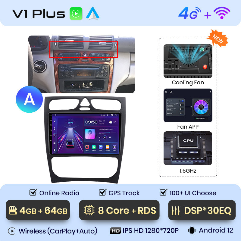 Junsun AI Voice 2 din Android Auto Radio For Mercedes Benz C Class CLK Class W203 W209 S203 A209 2000-2005 Carplay 4G Car Multimedia GPS 2din autoradio