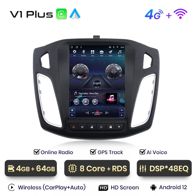 Junsun dla Tesli Styl Android Auto 4G Bezprzewodowe Carplay DSP Radio Odtwarzacz Multimedialny dla Forda Focus MK 3 2012-2017 bez 2din