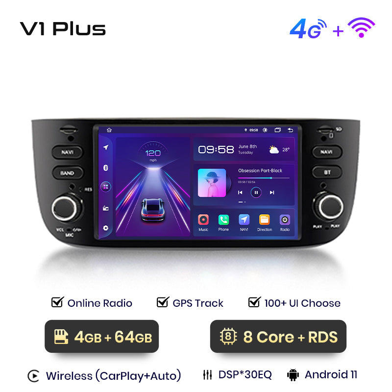 Junsun AI voice 4G LTE bezprzewodowy CarPlay Android Auto Radio do Fiata/Linei/Punto Evo 2012-2015 Inteligentny system multimedialny Odtwarzacz stereo RDS BT 2 din autoradio GPS Navi ekran