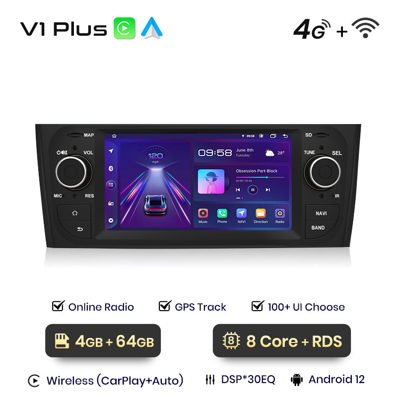 Junsun AI głos 4G LTE bezprzewodowe CarPlay Android Auto Radio dla Fiata Grande Punto 2005-2012 Inteligentne systemy samochodowe Odtwarzacz multimedialny Stereo RDS BT 2 din autoradio GPS Navi ekran