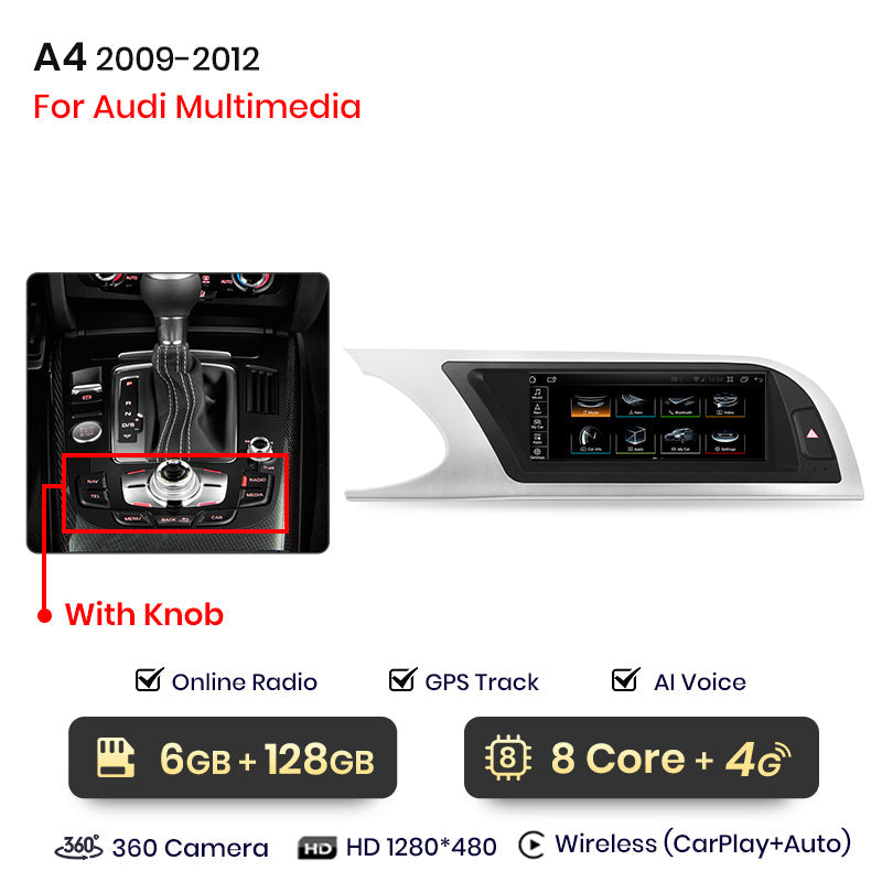 Junsun 8,8 cala Bezprzewodowe CarPlay i Android Auto Radio Multimedialne dla Audi A4 A4L B8 2009-2016 Nawigacja Autoradio