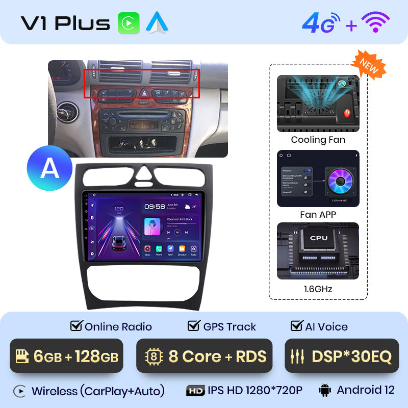 Junsun AI Voice 2 din Android Auto Radio For Mercedes Benz C Class CLK Class W203 W209 S203 A209 2000-2005 Carplay 4G Car Multimedia GPS 2din autoradio