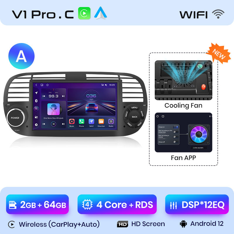 Junsun AI voice 4G LTE bezprzewodowy CarPlay Android Auto Radio do FIAT 500 Abarth 2007-2015 Inteligentny system multimedialny Odtwarzacz stereo RDS BT 2 din autoradio GPS Navi ekran