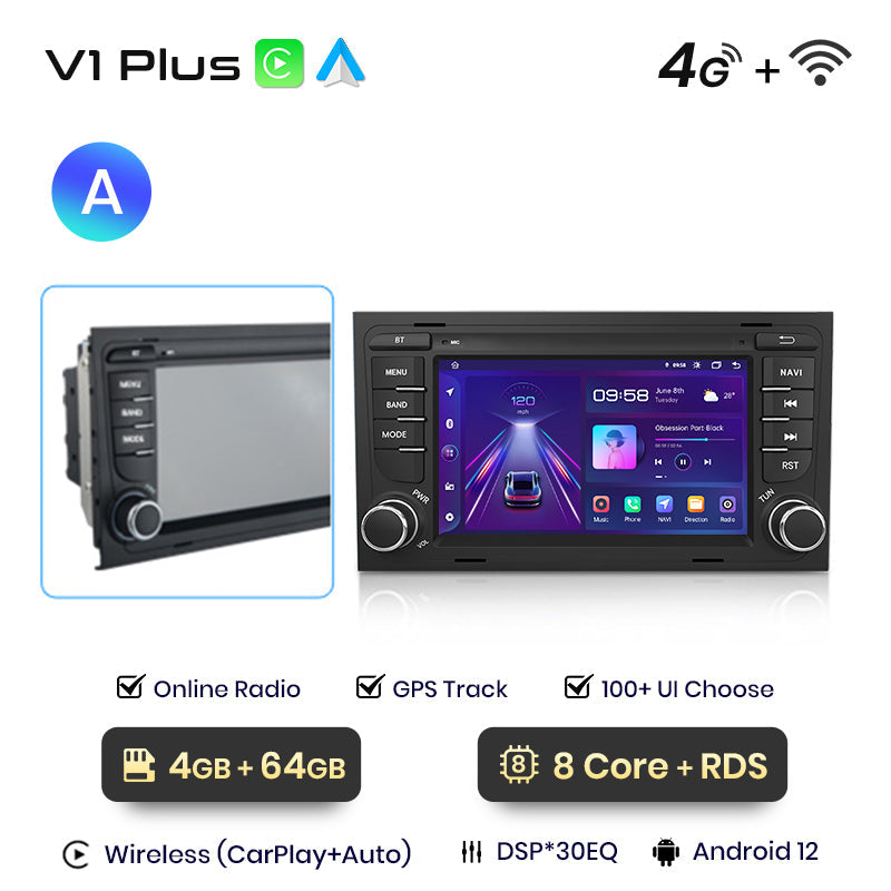 Junsun AI voice 4G LTE bezprzewodowe CarPlay Android Auto Radio do Audi A4 B9 B8 B7 B6 S4 RS4 SEAT Exeo Inteligentny system multimedialny Odbiornik stereo RDS BT 2 din autoradio GPS Navi ekran