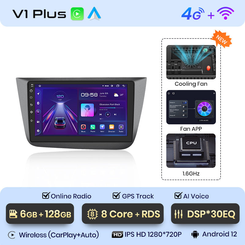 Junsun V1 AI Głosowa Bezprzewodowa CarPlay Android Auto Radio do Seat Altea 2004-2015 Toledo 3 4G Samochodowy Multimedialny GPS 2din autoradio