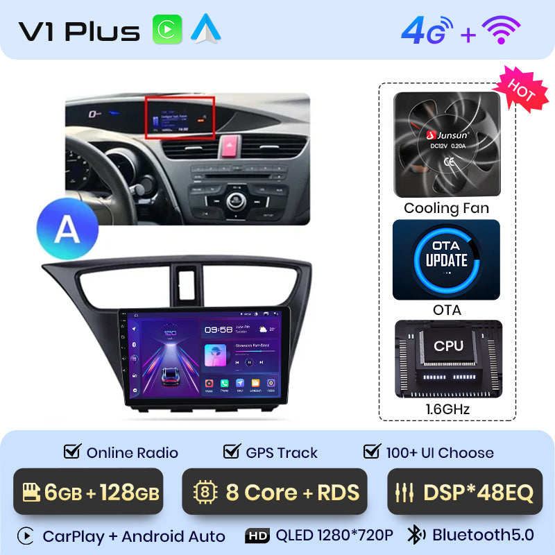 Junsun AI Voice 2 din Android Auto Radio do Hondy Civic 9 FK FB 2012 - 2017 Carplay 4G Car Multimedia GPS 2din autoradio