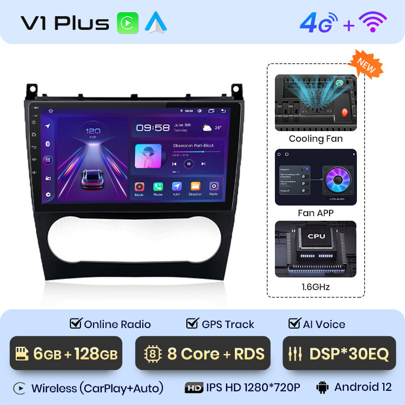 Junsun AI Voice 2 din Android Auto Radio For Benz C-Class W203 2005-2009 Carplay 4G Car Multimedia GPS 2din autoradio