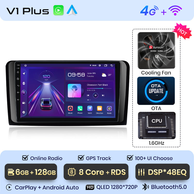 Junsun AI Voice 2 din Android Auto Radio dla Mercedes Benz M-Class W164 GL-Class X164 ML GL Carplay 4G Car Multimedia GPS 2din autoradio