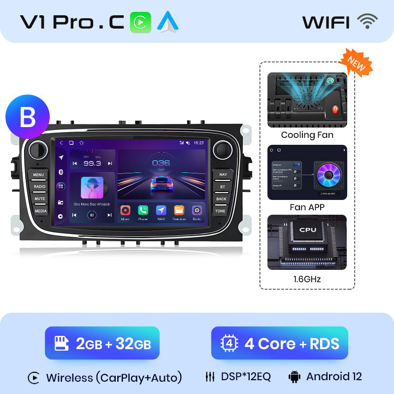 Junsun AI voice 4G LTE bezprzewodowy CarPlay Android Auto Radio do Ford Focus S-Max Mondeo Galaxy C-Max Kuga Inteligentny system multimedialny Odtwarzacz stereo RDS BT 2 din autoradio GPS Navi ekran