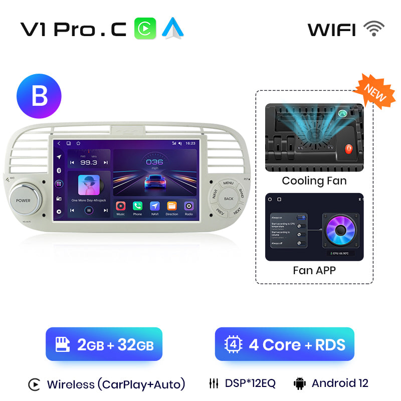 Junsun AI voice 4G LTE bezprzewodowy CarPlay Android Auto Radio do FIAT 500 Abarth 2007-2015 Inteligentny system multimedialny Odtwarzacz stereo RDS BT 2 din autoradio GPS Navi ekran