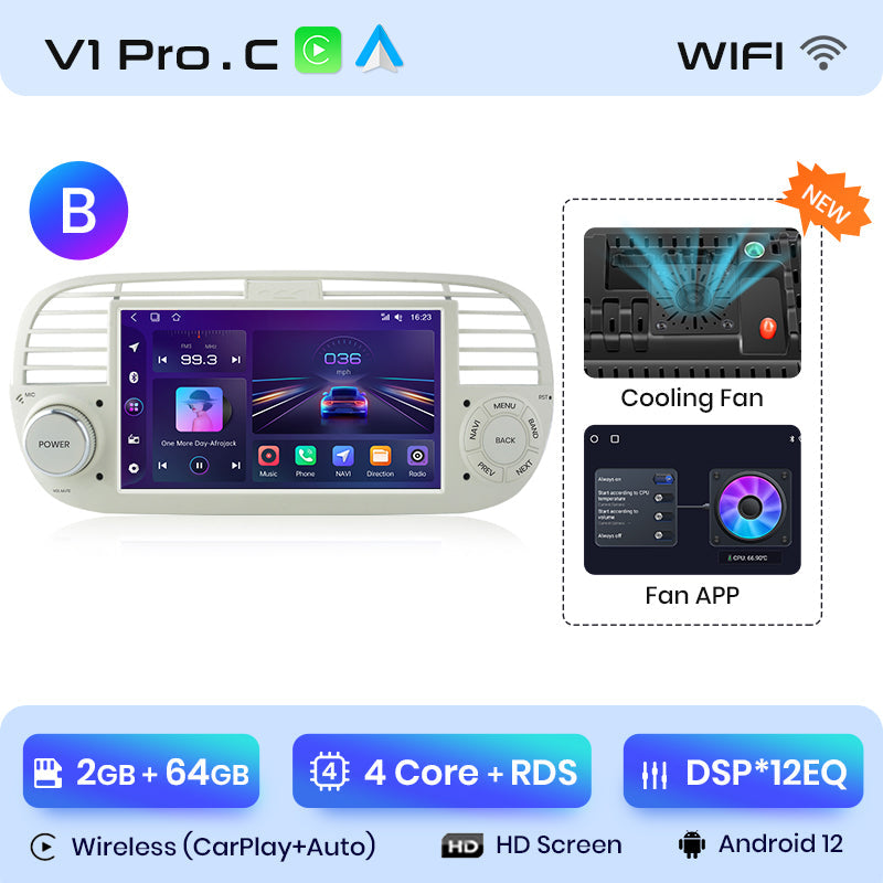 Junsun AI voice 4G LTE bezprzewodowy CarPlay Android Auto Radio do FIAT 500 Abarth 2007-2015 Inteligentny system multimedialny Odtwarzacz stereo RDS BT 2 din autoradio GPS Navi ekran