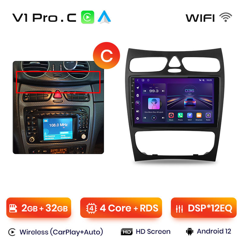 Junsun AI Voice 2 din Android Auto Radio For Mercedes Benz C Class CLK Class W203 W209 S203 A209 2000-2005 Carplay 4G Car Multimedia GPS 2din autoradio