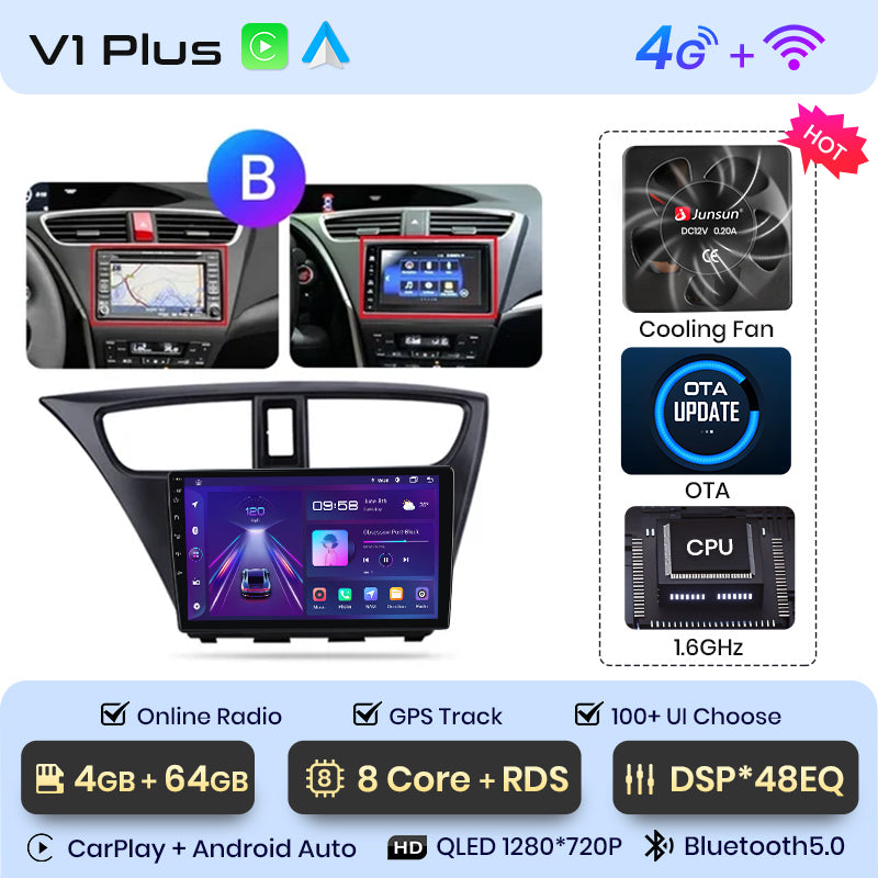Junsun AI Voice 2 din Android Auto Radio do Hondy Civic 9 FK FB 2012 - 2017 Carplay 4G Car Multimedia GPS 2din autoradio