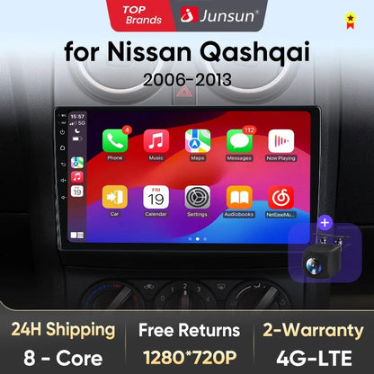 Junsun AI voice 4G LTE wireless CarPlay Android Auto Radio For Nissan Qashqai J10 2006 2007 2008-2013 Car Intelligent Systems Multimedia player Stereo RDS BT 2 din autoradio GPS Navi screen