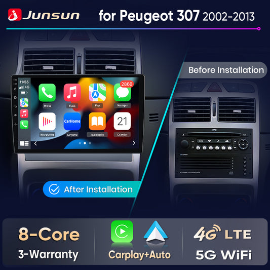Junsun Wireless CarPlay Car Radio For Peugeot 307 307CC 307SW 2002 2003-2013 Android Multimedia