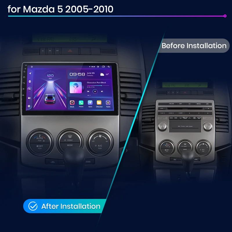 Junsun AI voice 4G LTE wireless CarPlay Android Auto Radio For Mazda 5 2005 2006 2007 2008 2009 2010 Car Intelligent Systems Multimedia player Stereo RDS BT 2 din autoradio GPS Navi screen