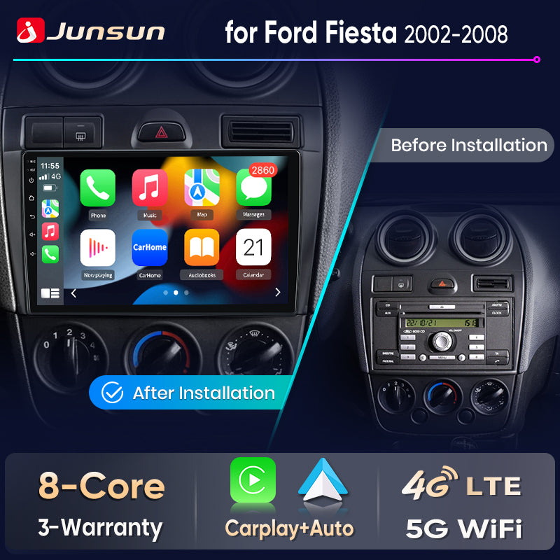 Junsun Wireless CarPlay Car Radio For Ford Fiesta 2002 2003 2004 2005-2008 Android Multimedia