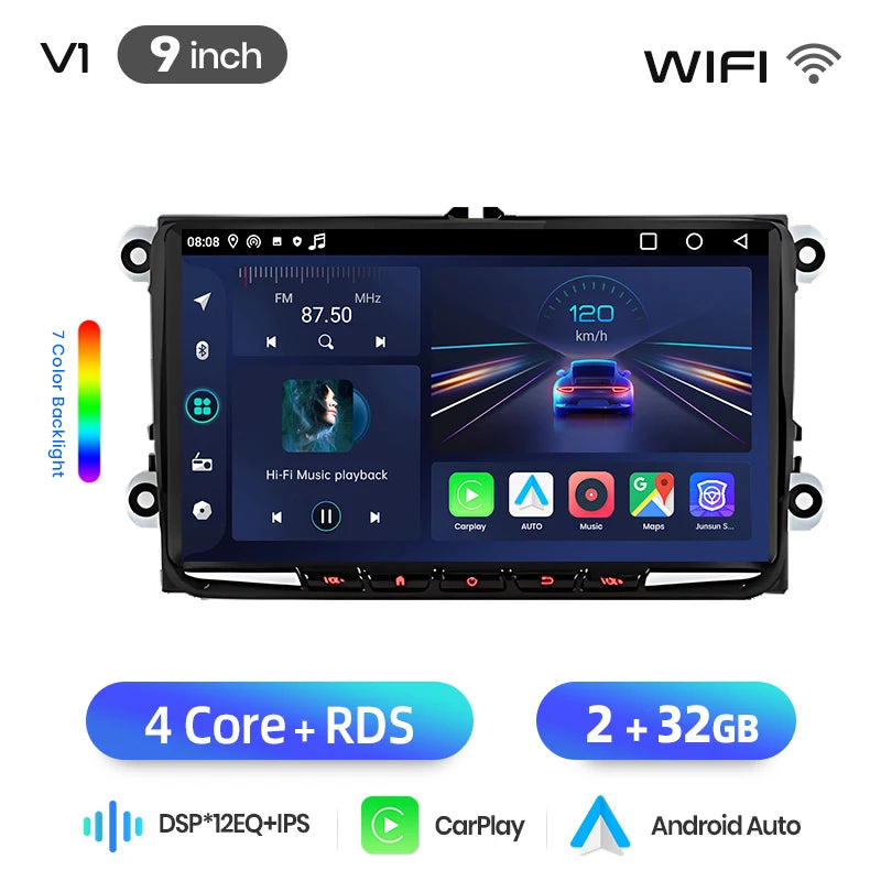 Junsun Wireless CarPlay Car Radio For VW Volkswagen Skoda Octavia Golf 5 6 Touran Passat B6 Polo Jetta Android Multimedia
