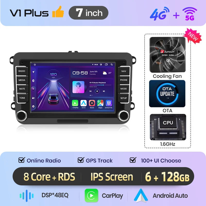 Junsun Wireless CarPlay Car Radio For VW Volkswagen Skoda Octavia Golf 5 6 Touran Passat B6 Polo Jetta Android Multimedia