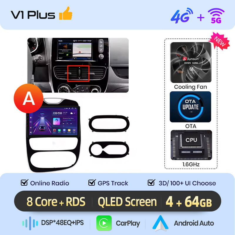 Junsun AI voice 4G LTE bezprzewodowy CarPlay Android Auto Radio do Renault Clio 4 ZOE 2012-2019 Inteligentny system multimedialny Odtwarzacz stereo RDS BT 2 din autoradio GPS Navi ekran
