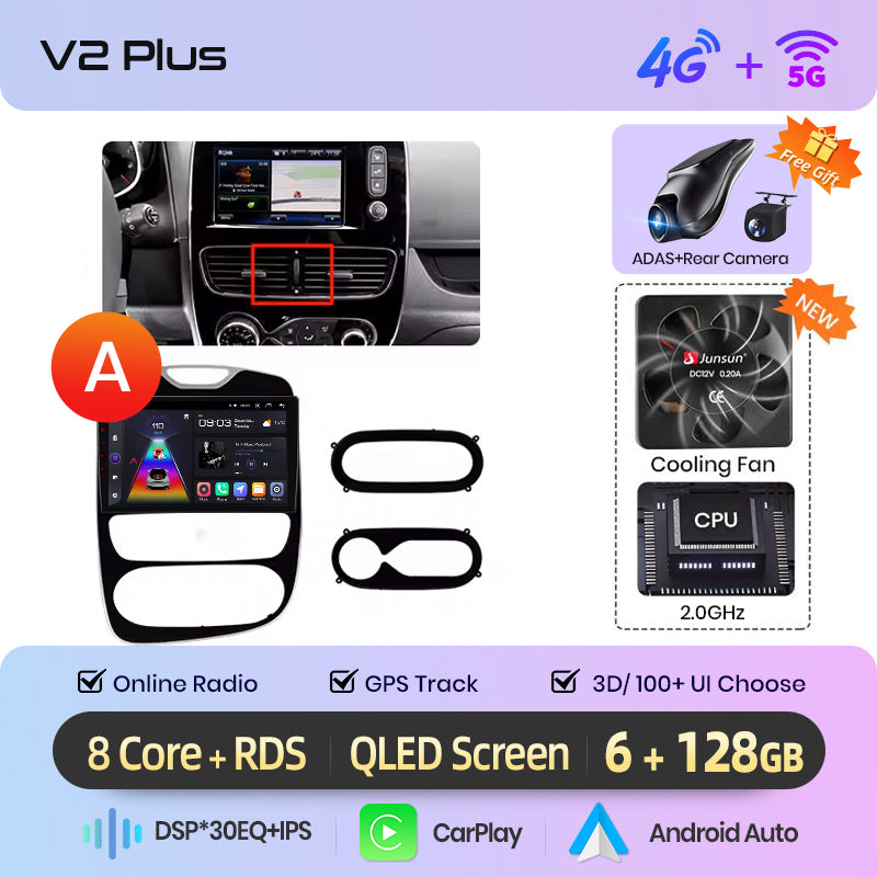 Junsun AI voice 4G LTE bezprzewodowy CarPlay Android Auto Radio do Renault Clio 4 ZOE 2012-2019 Inteligentny system multimedialny Odtwarzacz stereo RDS BT 2 din autoradio GPS Navi ekran