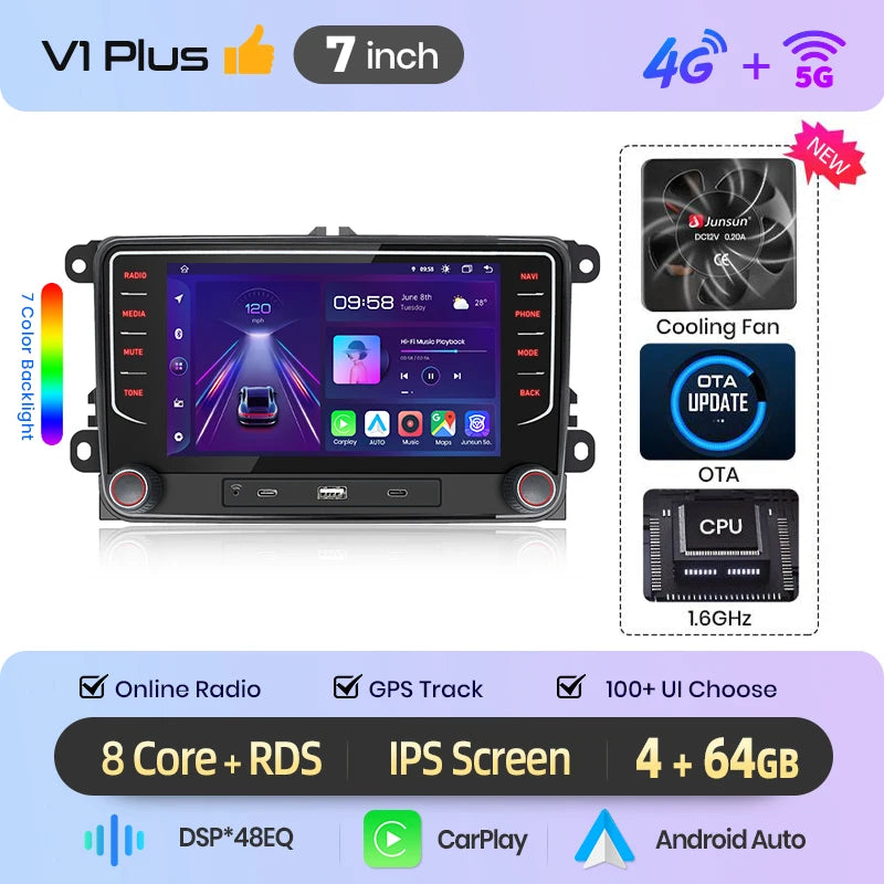 Junsun Wireless CarPlay Car Radio For VW Volkswagen Skoda Octavia Golf 5 6 Touran Passat B6 Polo Jetta Android Multimedia