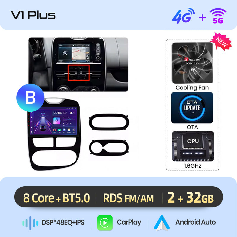 Junsun AI voice 4G LTE bezprzewodowy CarPlay Android Auto Radio do Renault Clio 4 ZOE 2012-2019 Inteligentny system multimedialny Odtwarzacz stereo RDS BT 2 din autoradio GPS Navi ekran