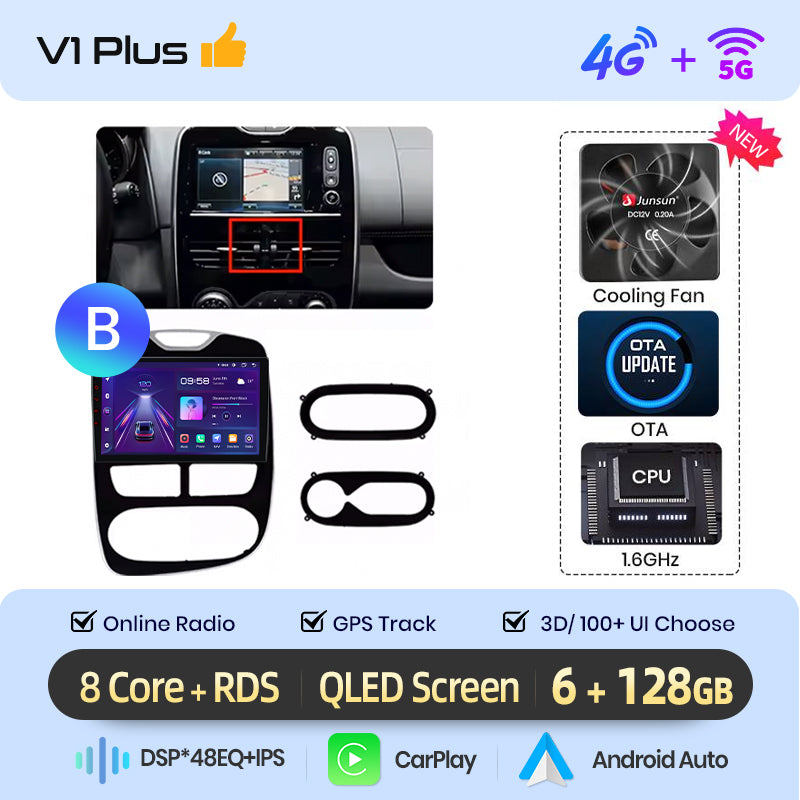 Junsun AI voice 4G LTE bezprzewodowy CarPlay Android Auto Radio do Renault Clio 4 ZOE 2012-2019 Inteligentny system multimedialny Odtwarzacz stereo RDS BT 2 din autoradio GPS Navi ekran