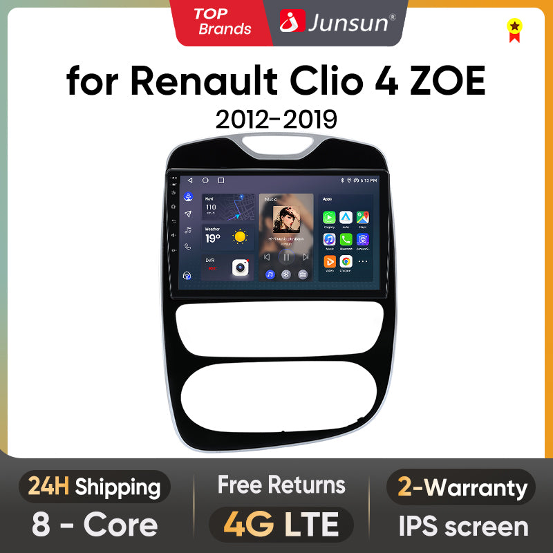 Junsun AI voice 4G LTE bezprzewodowy CarPlay Android Auto Radio do Renault Clio 4 ZOE 2012-2019 Inteligentny system multimedialny Odtwarzacz stereo RDS BT 2 din autoradio GPS Navi ekran