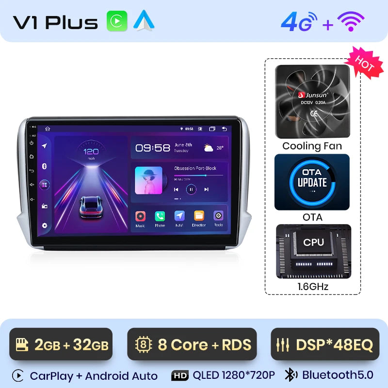 Junsun Car Radio For Peugeot 2008 208 2012 - 2018 wireless CarPlay Android Auto car intelligent systems No 2 din 2din DVD