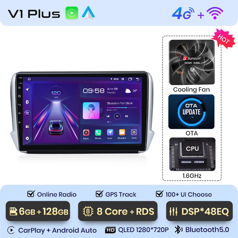 Junsun Car Radio For Peugeot 2008 208 2012 - 2018 wireless CarPlay Android Auto car intelligent systems No 2 din 2din DVD
