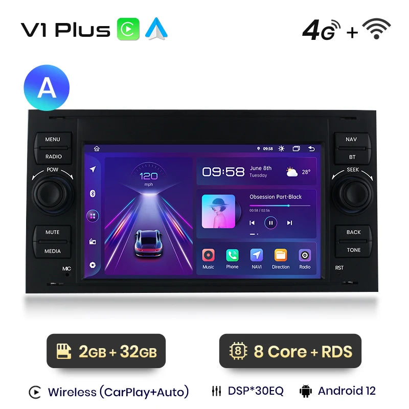 Junsun CarPlay Android Auto Radio for Ford Focus Mondeo Fiesta Transit Kuga C-Max S-Max Galaxy GPS Car Multimedia 2din autoradio